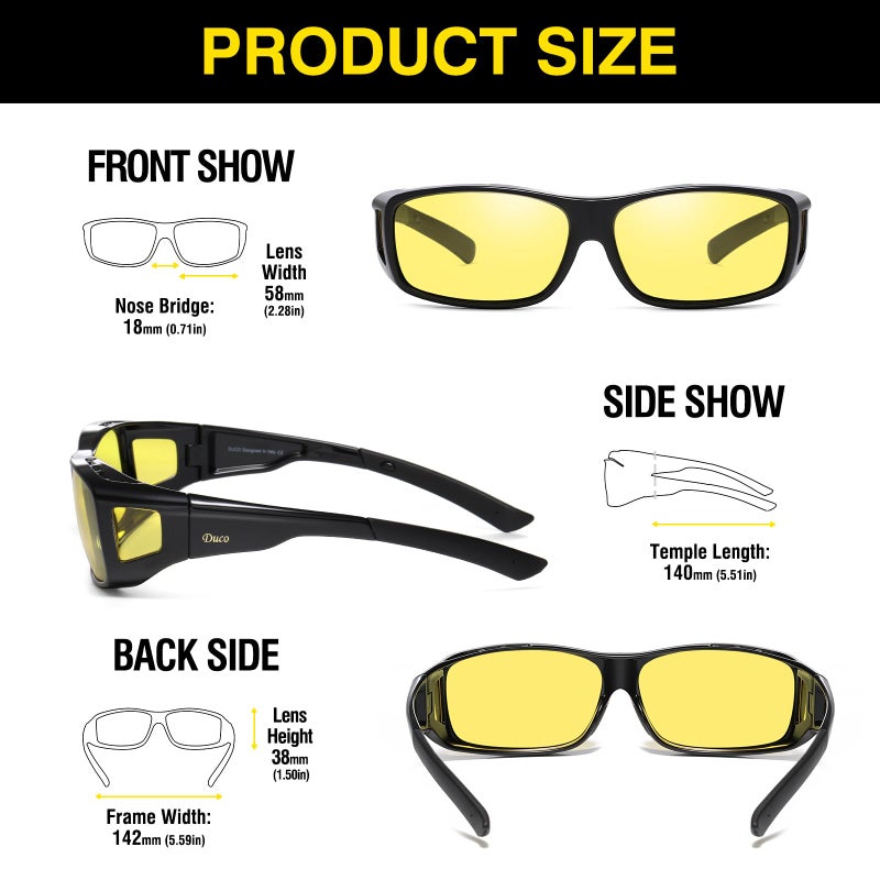 DUCO Night Driving Glasses Night Vision Glasses Fit Over Glasses for Men Women Polarized Anti-Glare Pro Yellow Lens 8953Y - Image 3